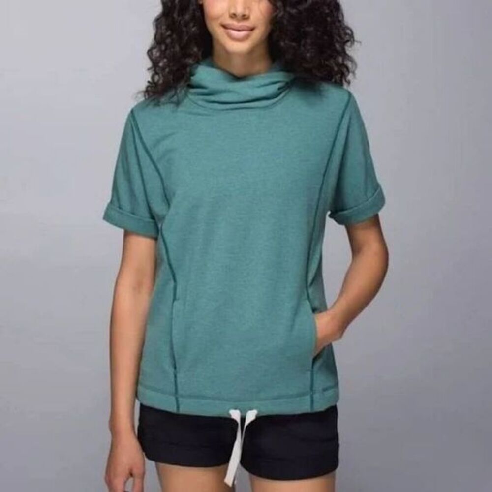 Lululemon Short Sleeve Serenity Hoodie Top Forest Green Womens Size Lounge Gym